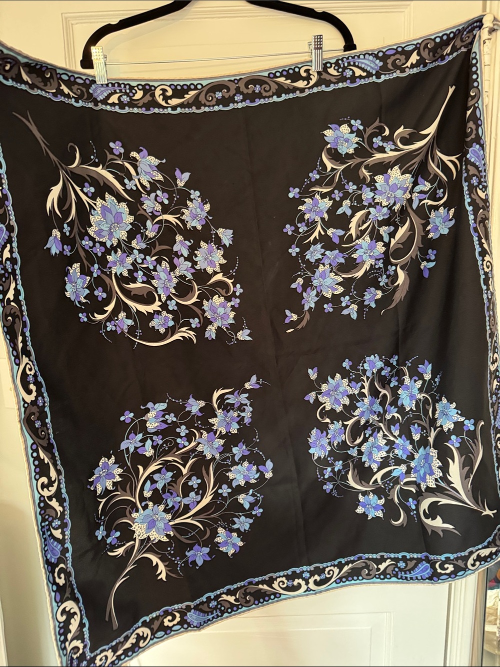 Emilio Pucci vintage 60s Black Scarf with Floral Motif 100% silk